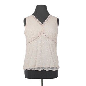 Worthington Top $34 Sz 2X Tan Lace Lined V Neck Nylon Polyester Top